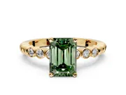 Solitaire Engagement Ring Setting for Fancy Green Emerald Cut Center with Bezel-Dot Beaded Band and Prong Head in Yellow Gold