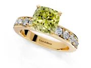 Solitaire Engagement Ring Setting for Fancy Yellow Cushion Cut Center with Channel-Set Accents and Prong Head in Yellow Gold