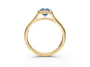 Solitaire Engagement Ring Setting for Fancy Blue Emerald Cut Center with V Split Shank and Bezel Head in Yellow Gold