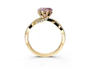 Solitaire Engagement Ring Setting for Fancy Pink Heart-Shaped Center with Narrow Twist Pave Band and Prong Head in Yellow Gold