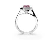 Halo Engagement Ring Setting for Fancy Pink Radiant Cut Center with Outer Bezel Rim, Pave Band and Prong Head in Sterling Silver