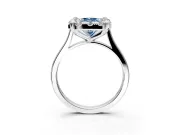 Single Halo Engagement Ring Setting for Fancy Blue Radiant Cut Center with Corner Claws, Plain Band and Prong Head in White Gold