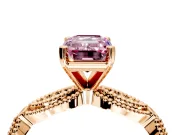 Solitaire Engagement Ring Setting for Fancy Pink Emerald Cut Center with Marquise Panel Band and Prong Head in Rose Gold