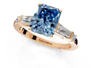 Bar-Set Engagement Ring Setting for Fancy Blue Radiant Cut Center with Tapered Baguette Accents and Prong Head in Rose Gold