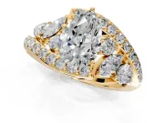 Halo Engagement Ring Setting for Pear-Shaped Center with Marquise and Pave Bypass Band and Prong Head in Yellow Gold