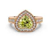 Milgrain Halo Engagement Ring Setting for Fancy Yellow Heart-Shaped Center with Pave Band and Prong Head in Rose Gold