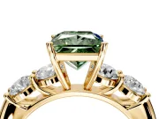 5 Stone Engagement Ring Setting for Fancy Green Princess Cut Center with Graduated Accents and Prong Head in Yellow Gold