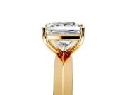 Solitaire Engagement Ring Setting for Princess Cut Center with Wide Knife Ridge Band and Prong Head in Yellow Gold
