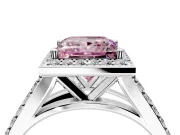 Halo Engagement Ring Setting for Fancy Pink Princess Cut Center with Narrow Pave Split Shank and Prong Head in Platinum