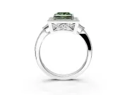 Halo Engagement Ring Setting for Fancy Green Princess Cut Center with Milgrain Rim, Pave Band and Prong Head in Sterling Silver