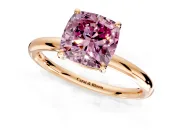 Low-Set Solitaire Engagement Ring Setting for Fancy Pink Cushion Cut Center with Thin Plain Band and Prong Head in Rose Gold