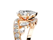 Solitaire Engagement Ring Setting for Pear-Shaped Center with Pave Bypass Twist Band and Prong Head in Rose Gold
