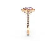 Milgrain Floral Halo Engagement Ring Setting for Fancy Pink Pear-Shaped Center with Pave Band and Prong Head in Rose Gold