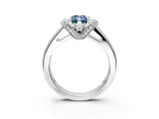 Solitaire Engagement Ring Setting for Fancy Blue Emerald Cut Center with Wide Band, Pave Collar and Prong Head in Sterling Silver
