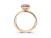 Solitaire Engagement Ring Setting for Fancy Pink Princess Cut Center with Shared-Prong Accents and Prong Head in Rose Gold