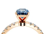 Open Basket Engagement Ring Setting for Fancy Blue Emerald Cut Center with Pave Band and Prong Head in Rose Gold
