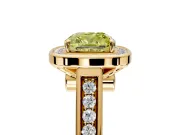 Halo Engagement Ring Setting for Fancy Yellow Cushion Cut Center with Outer Bezel Rim, Pave Band and Prong Head in Yellow Gold