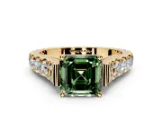 Solitaire Engagement Ring Setting for Fancy Green Asscher Cut Center with Pave Cathedral Shoulders and Prong Head in Yellow Gold