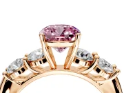 5 Stone Engagement Ring Setting for Fancy Pink Cushion Cut Center with Graduated Accents and Prong Head in Rose Gold