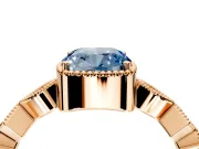 Milgrain Bezel Engagement Ring Setting for Fancy Blue Cushion Cut Center with Marquise Stations and Bezel Head in Rose Gold
