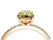 Solitaire Engagement Ring Setting for Fancy Yellow Emerald Cut Center with Round Cut Pave Band and Prong Head in Rose Gold