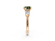 3 Stone Engagement Ring Setting for Fancy Green Round Cut Center with Large Pear-Shaped Accents and Prong Head in Rose Gold