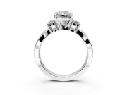 3 Stone Engagement Ring Setting for Radiant Cut Center with Pave Twist Band and Prong Head in White Gold