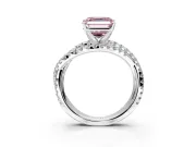 Solitaire Engagement Ring Setting for Fancy Pink Asscher Cut Center with Woven 3-Strand Pave Band and Prong Head in Platinum