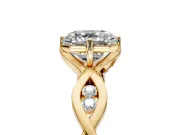 Solitaire Engagement Ring Setting for Asscher Cut Center with Accented Twist Band and Leaf Prong Head in Yellow Gold