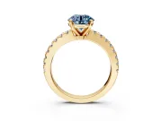 Solitaire Engagement Ring Setting for Fancy Blue Round Cut Center with Single Row Accent Band and Prong Head in Yellow Gold