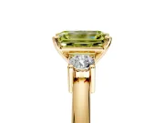 3 Stone Engagement Ring Setting for Fancy Yellow Emerald Cut Center with Wide Plain Band and Prong Head in Yellow Gold