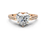 Cathedral Engagement Ring Setting for Heart-Shaped Center with Antique-Style Pave Band and Prong Head in Rose Gold