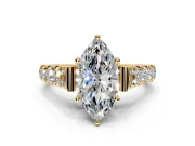Solitaire Engagement Ring Setting for Marquise Center with Pave Cathedral Shoulders and Prong Head in Yellow Gold