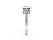 Cathedral Engagement Ring Setting for Fancy Pink Princess Cut Center with Antique-Style Pave Band and Prong Head in Platinum