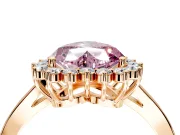 Starburst Halo Engagement Ring Setting for Fancy Pink Heart-Shaped Center with Flat Cathedral Band and Prong Head in Rose Gold