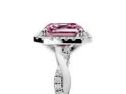 Halo Engagement Ring Setting for Fancy Pink Asscher Cut Center with Pave and Plain Twist Band and Prong Head in Platinum