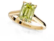 Solitaire Engagement Ring Setting for Fancy Yellow Emerald Cut Center with Cathedral Band and Prong Head in Yellow Gold