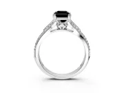 Solitaire Engagement Ring Setting for Fancy Black Radiant Cut Center with Pave Rail Split Shank and Prong Head in Sterling Silver