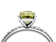 Solitaire Engagement Ring Setting for Fancy Yellow Emerald Cut Center with XO Engraved Band and Prong Head in Sterling Silver