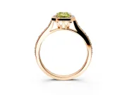Halo Engagement Ring Setting for Fancy Yellow Emerald Cut Center with Pave Accents, Heart Basket and Prong Head in Rose Gold