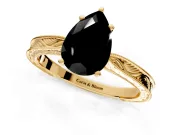 Solitaire Engagement Ring Setting for Fancy Black Pear-Shaped Center with Engraved Milgrain Band and Prong Head in Yellow Gold