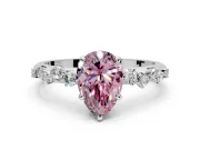 Cluster Engagement Ring Setting for Fancy Pink Pear-Shaped Center with Round Cut Accent Band and Prong Head in Sterling Silver