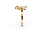 Halo Engagement Ring Setting for Fancy Green Heart-Shaped Center with Milgrain Bezel Rim, Plain Band and Prong Head in Yellow Gold