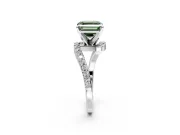 Solitaire Engagement Ring Setting for Fancy Green Asscher Cut Center with Pave Bypass Swirl Band and Prong Head in White Gold