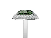 Halo Engagement Ring Setting for Fancy Green Radiant Cut Center with Plain Tapered Band and Prong Head in White Gold