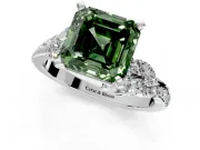 Solitaire Engagement Ring Setting for Fancy Green Asscher Cut Center with Marquise Accent Twist Band and Prong Head in White Gold