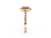 Milgrain Floral Halo Engagement Ring Setting for Emerald Cut Center with Pave Band and Prong Head in Rose Gold