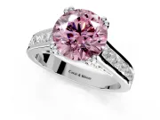 Solitaire Engagement Ring Setting for Fancy Pink Round Cut Center with Channel Band and Double Claw Prong Head in White Gold