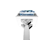 Cluster Engagement Ring Setting for Fancy Blue Princess Cut Center with Milgrain Shoulder Clusters and Prong Head in Platinum