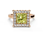 Single Halo Engagement Ring Setting for Fancy Yellow Princess Cut Center with Corner Claws, Plain Band and Prong Head in Rose Gold